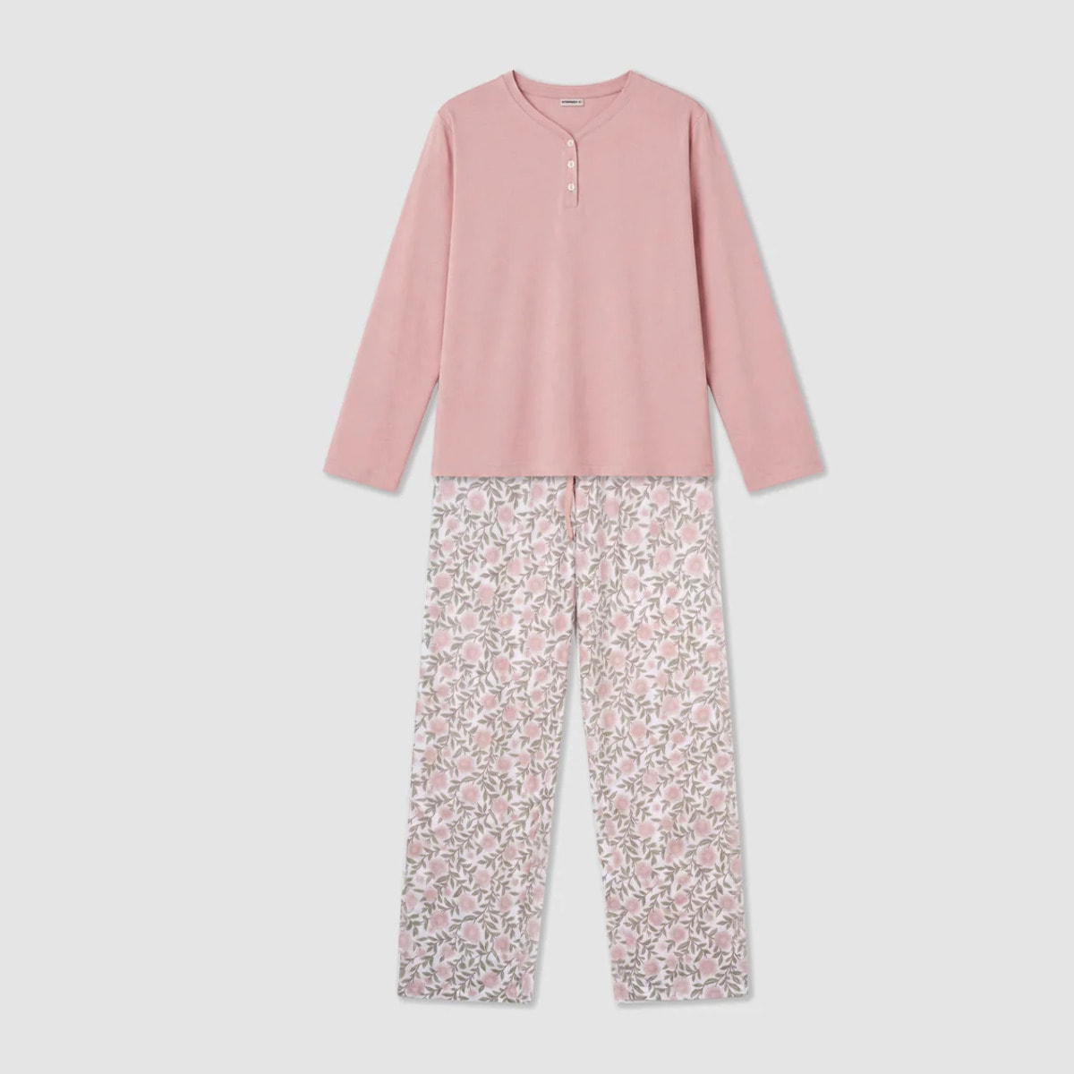 Pijama largo de algodón con escote pico odea rosa