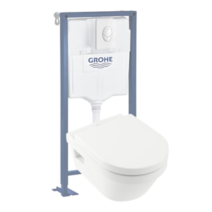 Pack WC suspendu sans bride Architectura Directflush+ abattant frein de chute + bâti-support GROHE Solido + plaque blanche