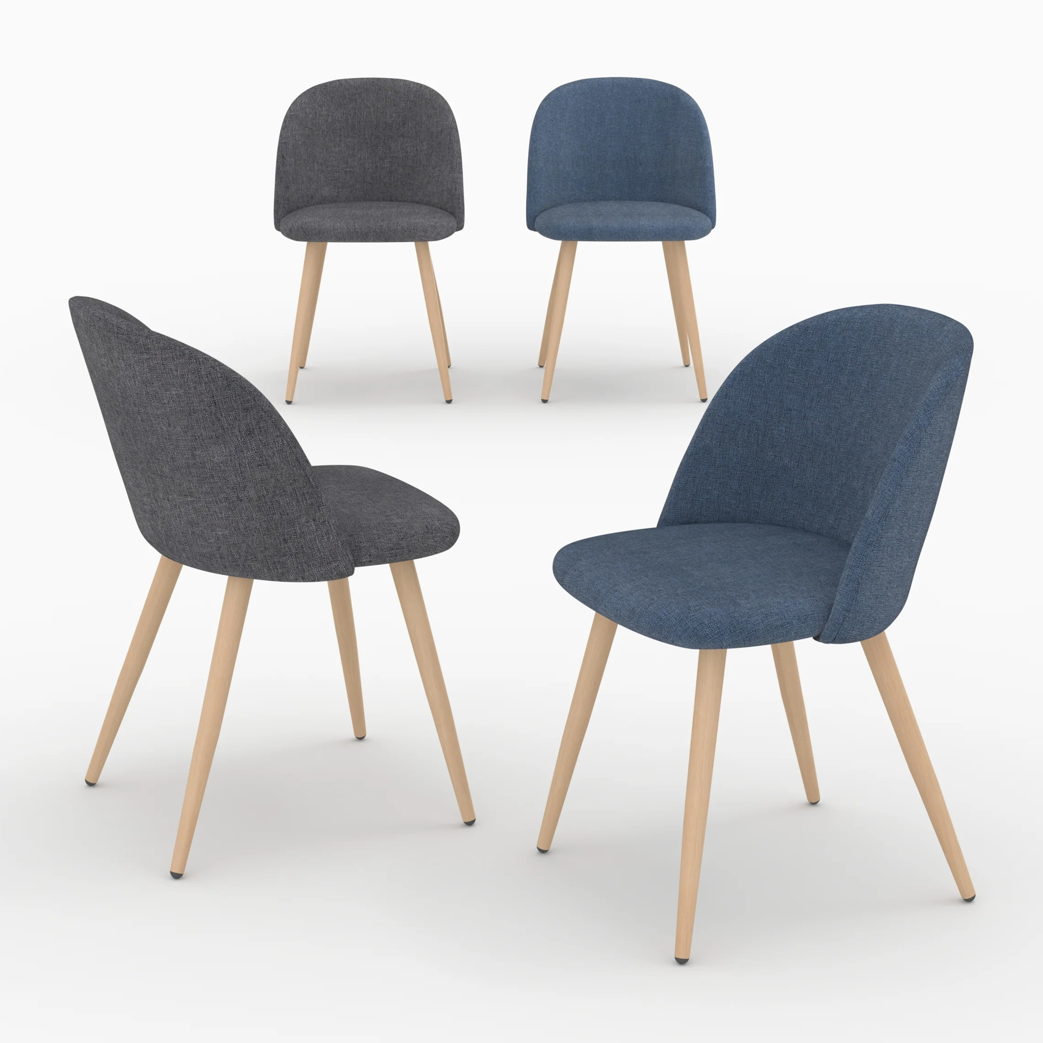Pack 4 chaises en tissu bleu foncé et gris foncé - Cozy