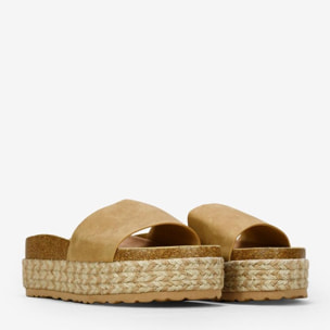 Sandalias de plataforma marrones con suela de esparto bicolor