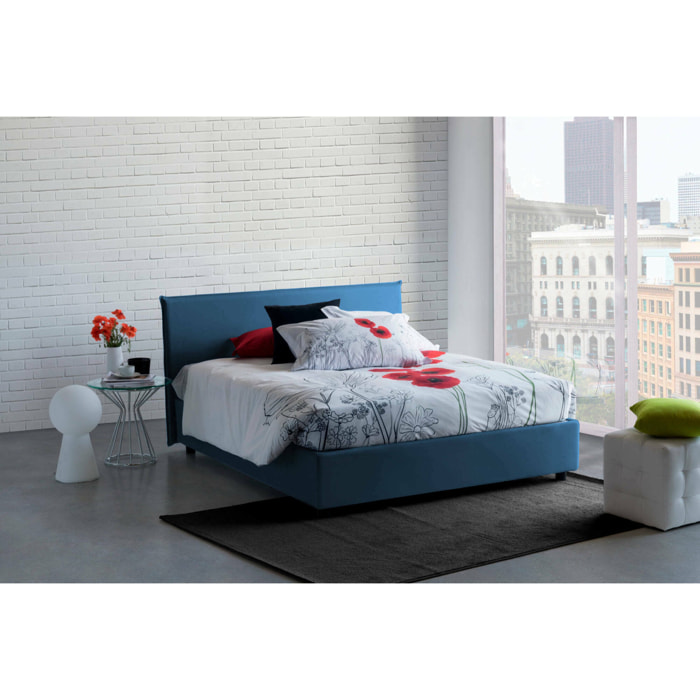 Letto matrimoniale Ariadni, Letto contenitore con rivestimento in tessuto, 100% Made in Italy, Apertura frontale, con materasso Cm 160x200 incluso, Blu