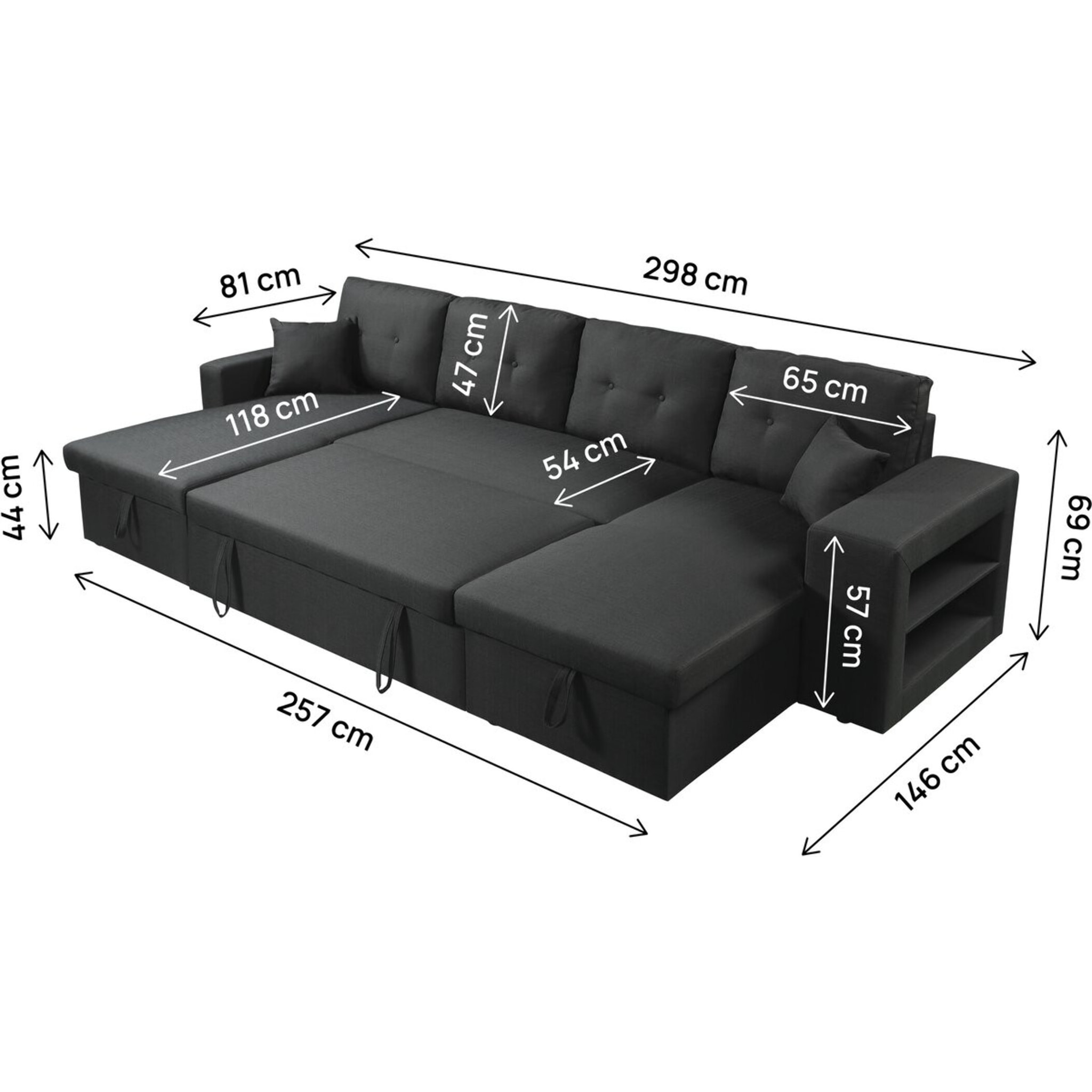 Canapé d'angle panoramique convertible en tissu "Axel" - 4 places - Noir