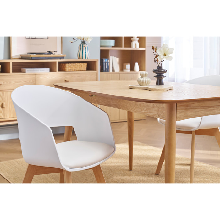 Chaise scandinave blanche et bois clair massif PRISMA