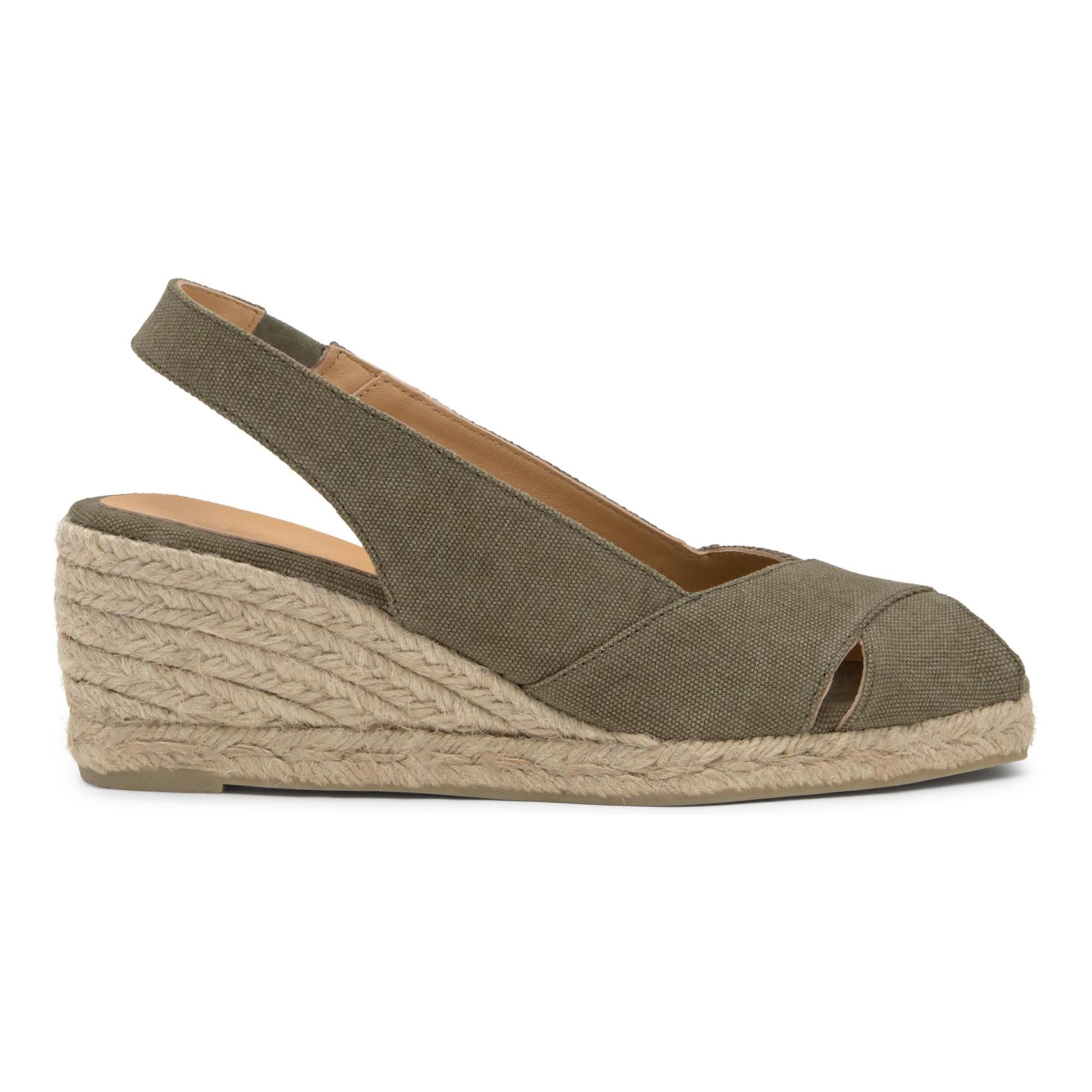 Alpargatas de cuña de mujer destalonadas Diana estilo peep-toe en algodón orgánico lavado