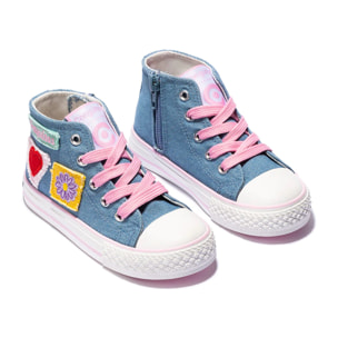 Zapatillas Altas de Niña con Parches Denim de Lona