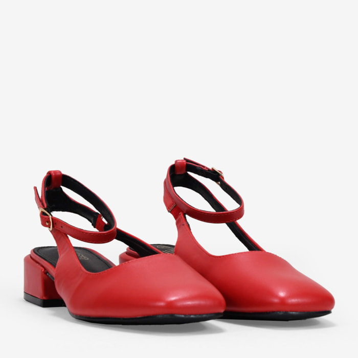 Zapatos Mary Jane destalonados rojos con tacón