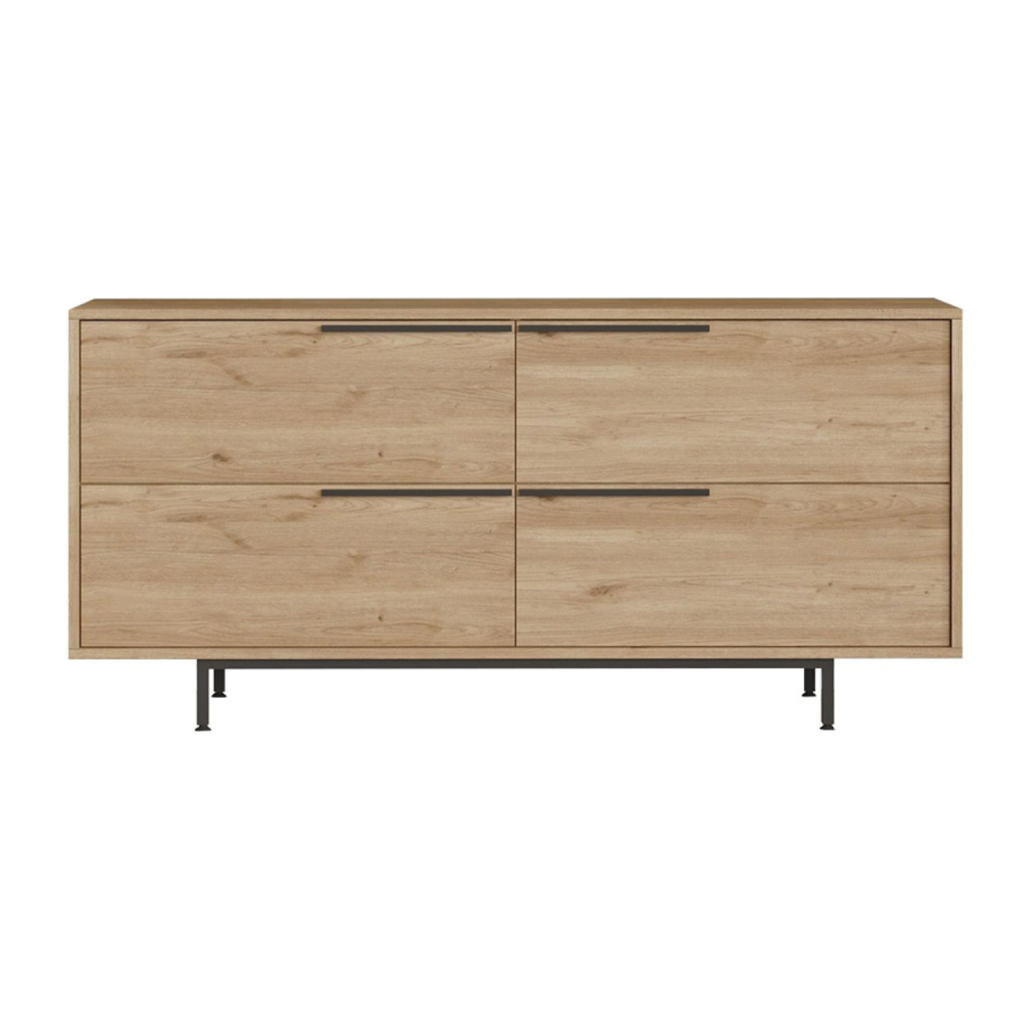 ELIO Buffet 4 portes finition bois et métal noir 160x75cm