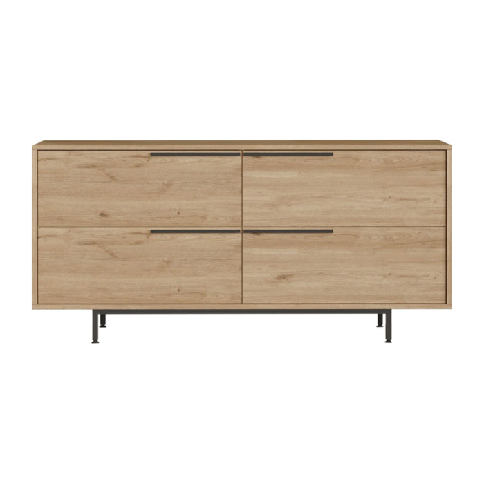 ELIO Buffet 4 portes finition bois et métal noir 160x75cm