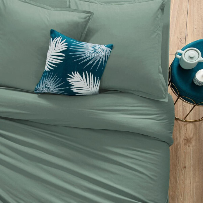 Drap-housse en coton - vert céladon - bonnet H30cm - 160x200 cm