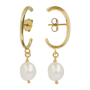 PERLAVIVA - Orecchini Pendenti Ear Cuff in Argento 925 placcato Oro Giallo 18Kt con Perle Bianche d'Acqua Dolce