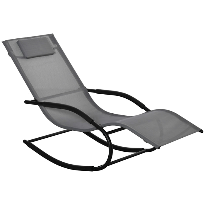 Chaise longue à bascule rocking chair design acier époxy noir textilène gris