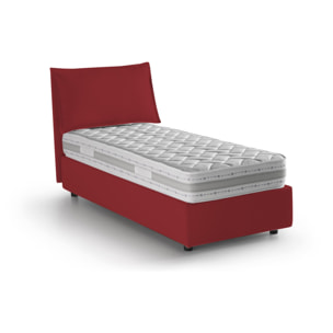 Letto singolo Carolina, Letto contenitore con rivestimento in tessuto, 100% Made in Italy, Apertura frontale, con materasso Cm 80x190 incluso, Rosso