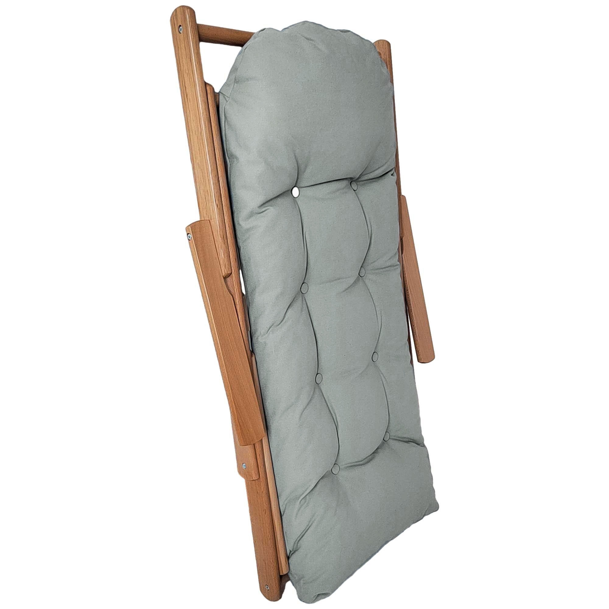 Fauteuil chaise pliable et inclinable en bois grand confort avec coussin capitonné épais - dim. 71I x 89P x 96H cm - gris