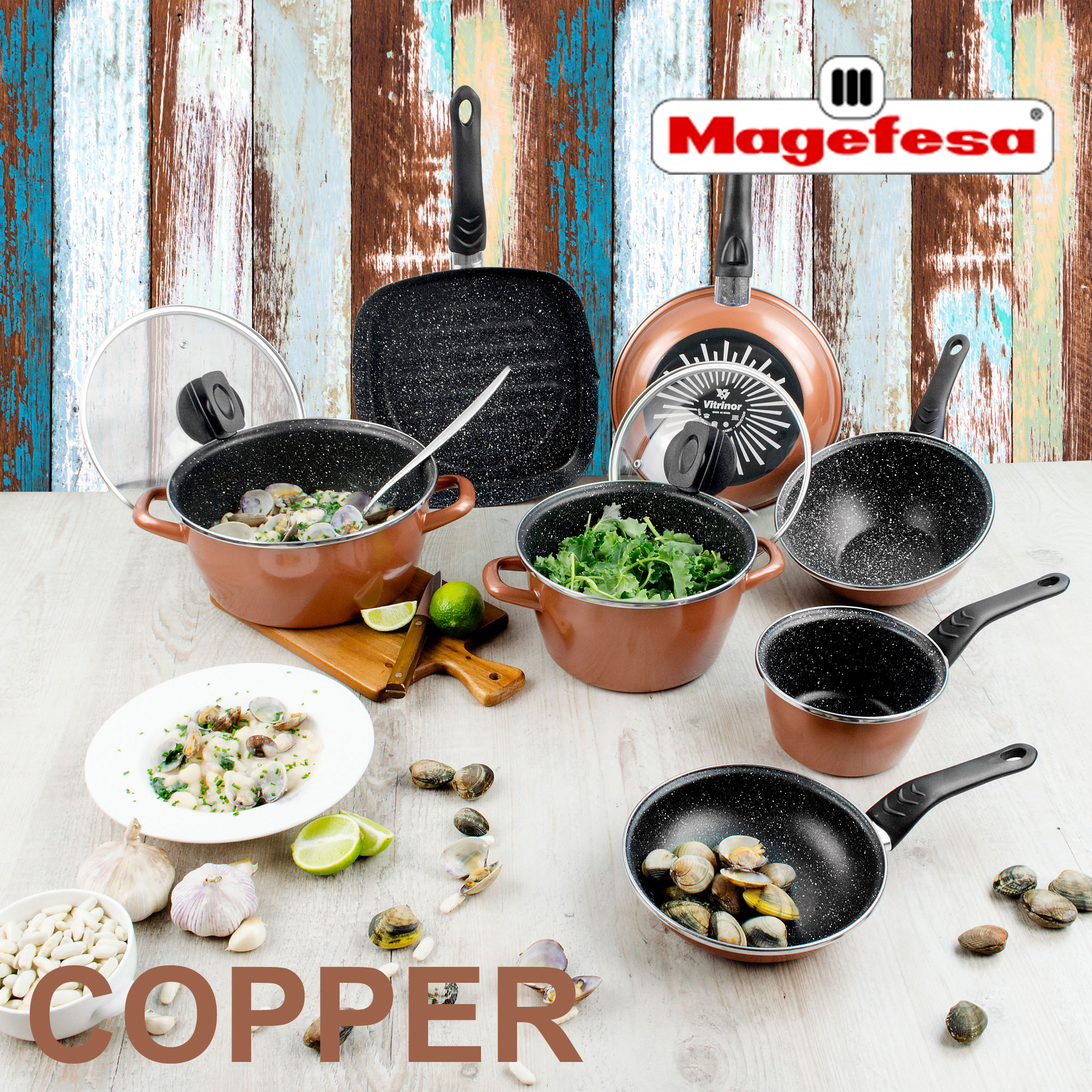 Magefesa COPPER tartera cuadrada 27 sin tapa de vidrio, acero esmaltado vitrificado, en cobre, inducción y lavavajillas