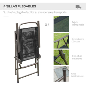 Conjunto de Muebles para Jardín con 4 Sillas 1 Mesa y 1 Parasol Texteline Aluminio y Poliéster Negro
