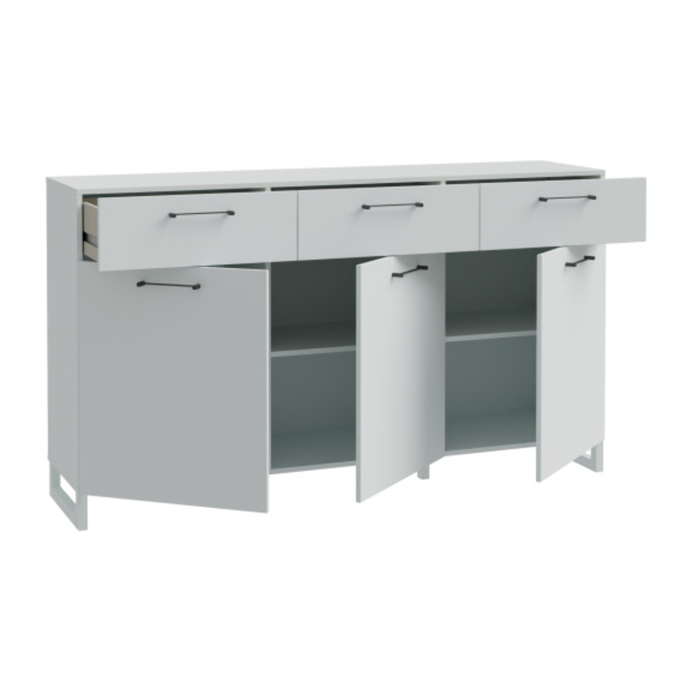 Buffet L165 cm 3 tiroirs 3 portes soft close décor gris clair - BASIL