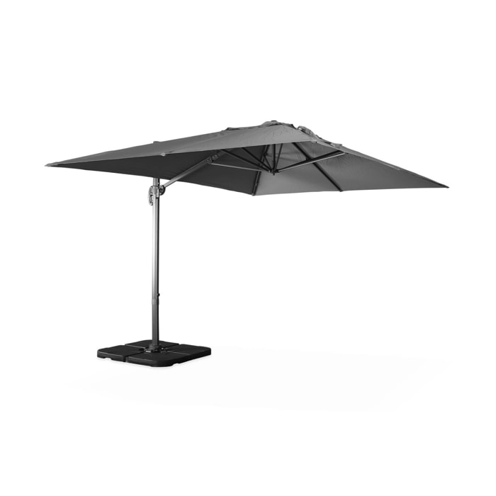 Parasol déporté rectangulaire gris 3x4m + dalles à lester 50x50cm