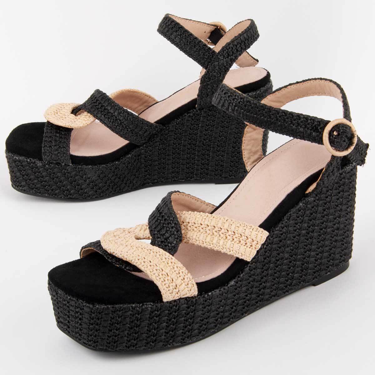 Sandalia De Cuña - Negro - Altura: 10 Cm