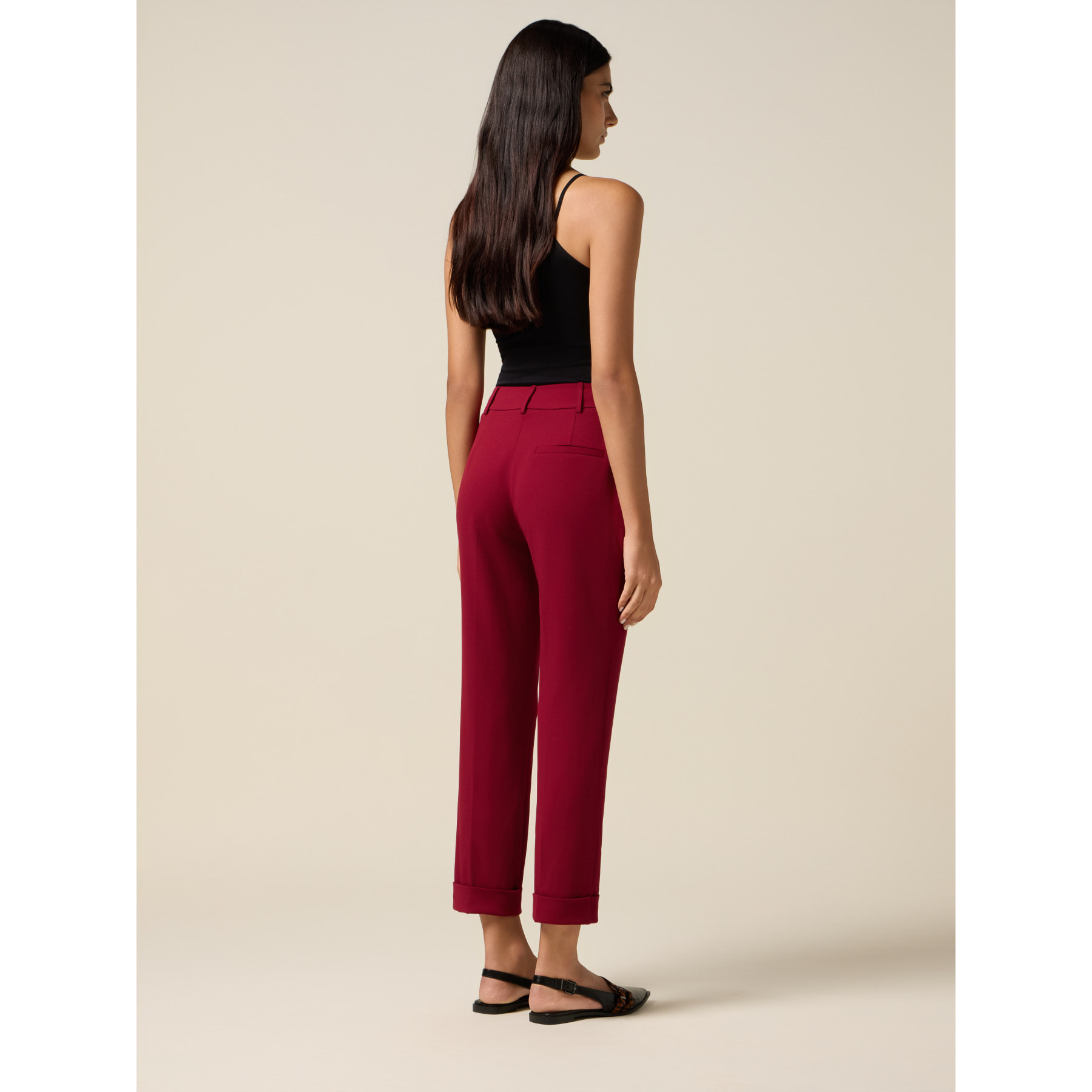 Oltre - Pantalones cropped de tejido crepé - Burgundy