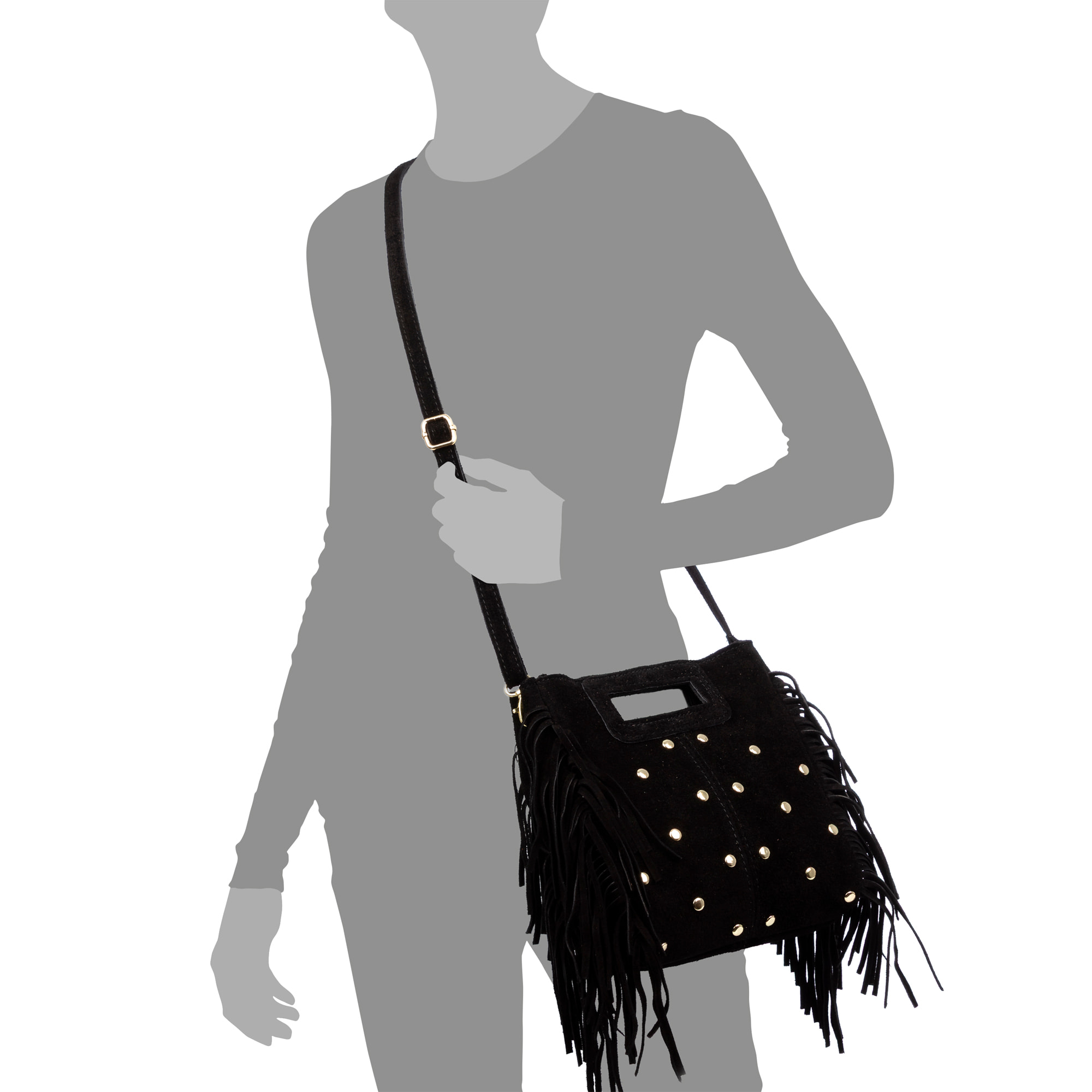 Barbata borsa a tracolla donna. Pelle scamosciata autentica con borchie decorative.