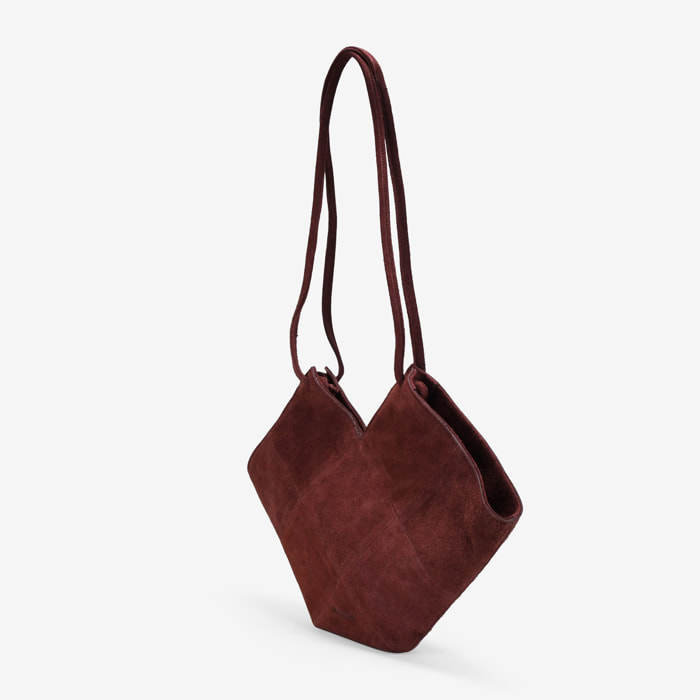 Bolso de hombro burdeos en serraje piel