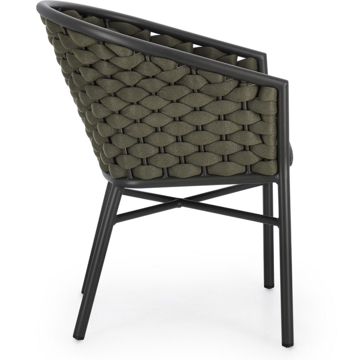 Set di 4 poltroncine MARGALIDA in alluminio antracite con intreccio in corda verde, con braccioli