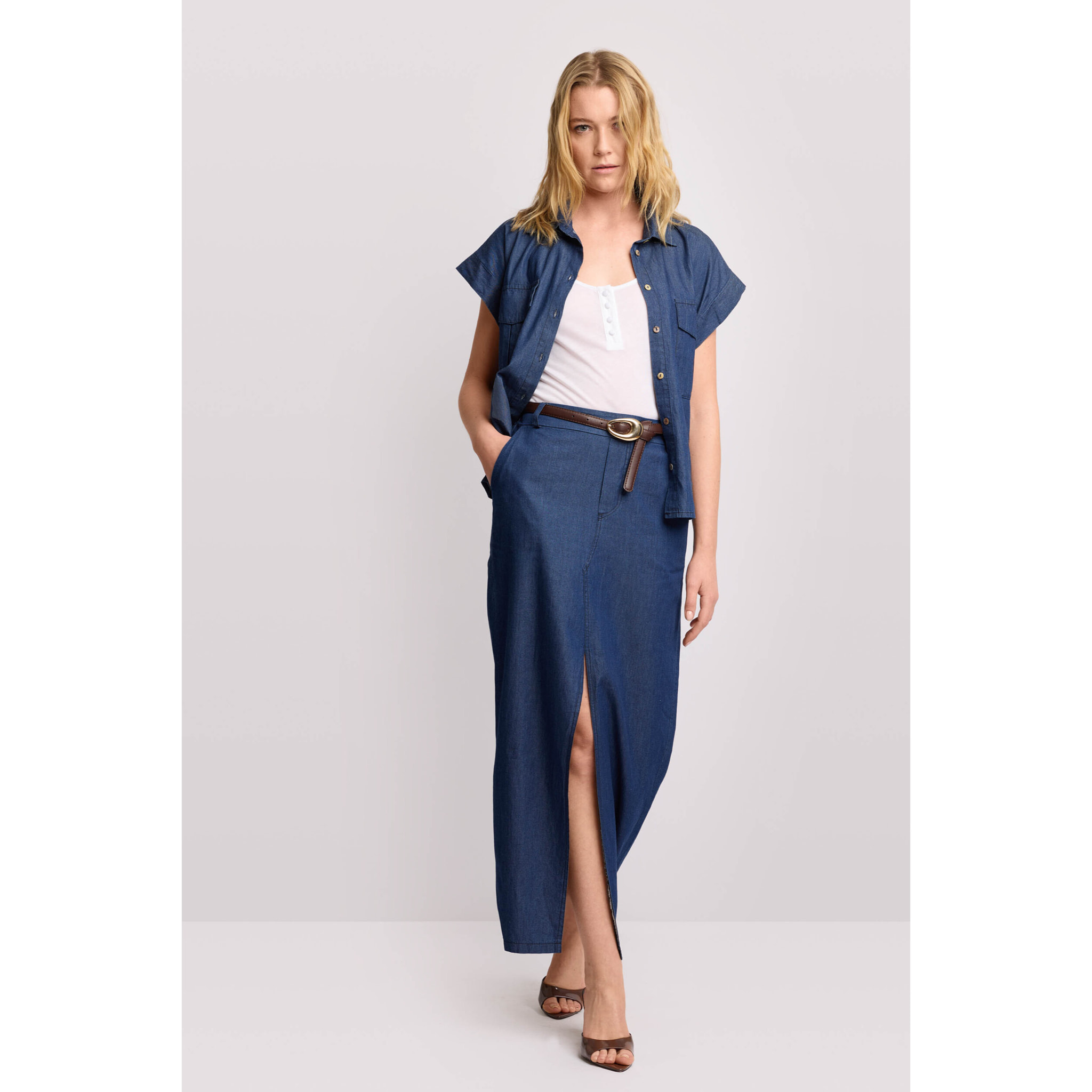 Kocca - Gonna lunga in denim di cotone Donna, Tinta unita