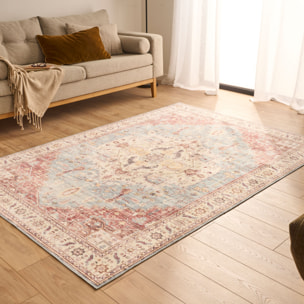 OTTOMAN - Tapis à poils courts doux à motif vintage multicolore