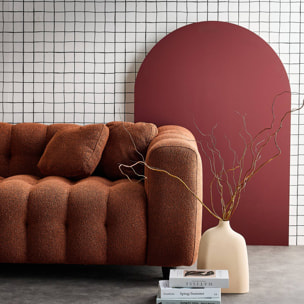 Canapé d'angle réversible 3-4 places bouclette texturée. terracotta. capitonné structure bois d'eucalyptus et contreplaqué