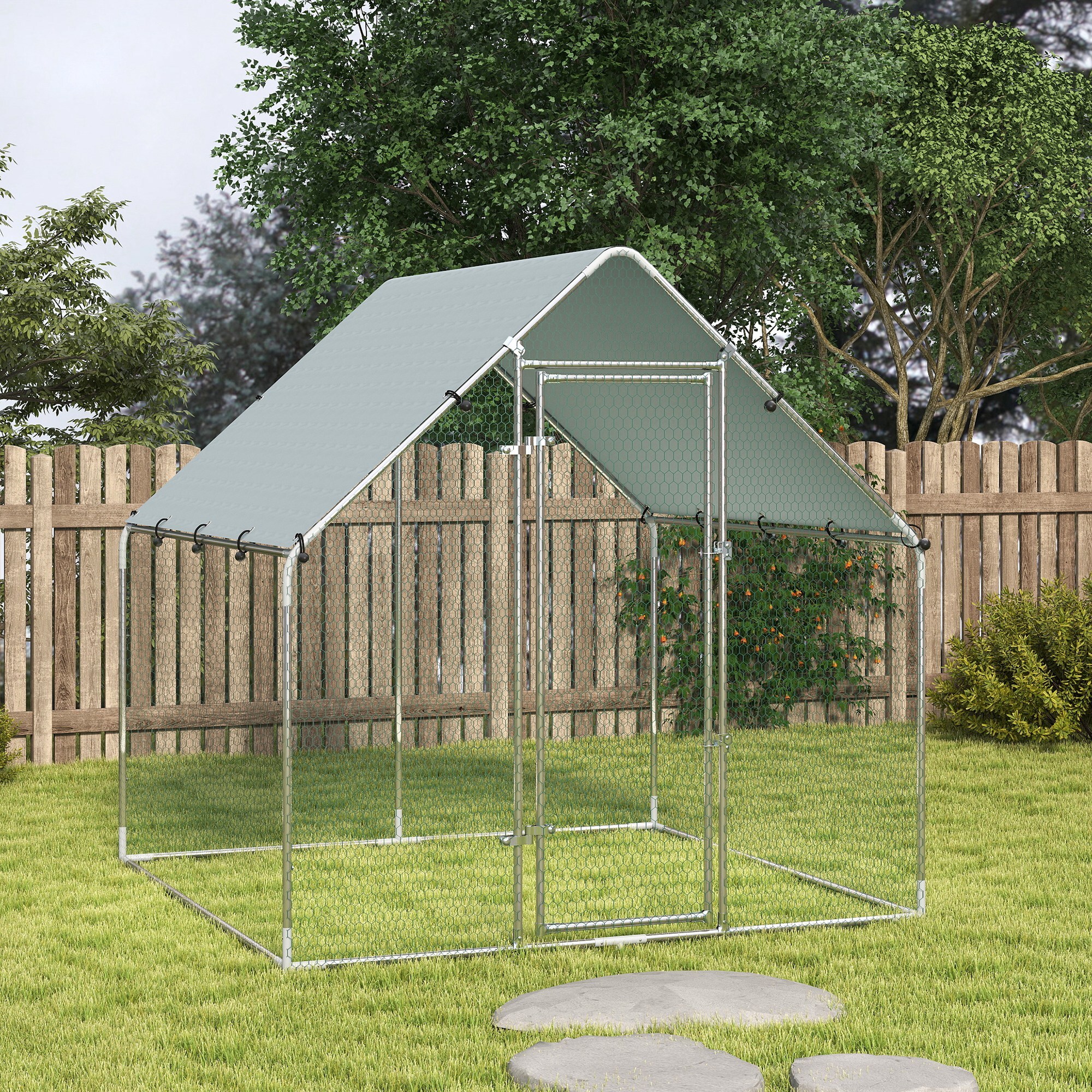 Enclos poulailler extérieur 4 m² bâche Oxford 420D anti-UV argent