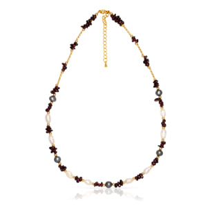 Set de pulsera y collar a juego de granates, piedras trituradas y perlas naturales con cierre de mosquetón.