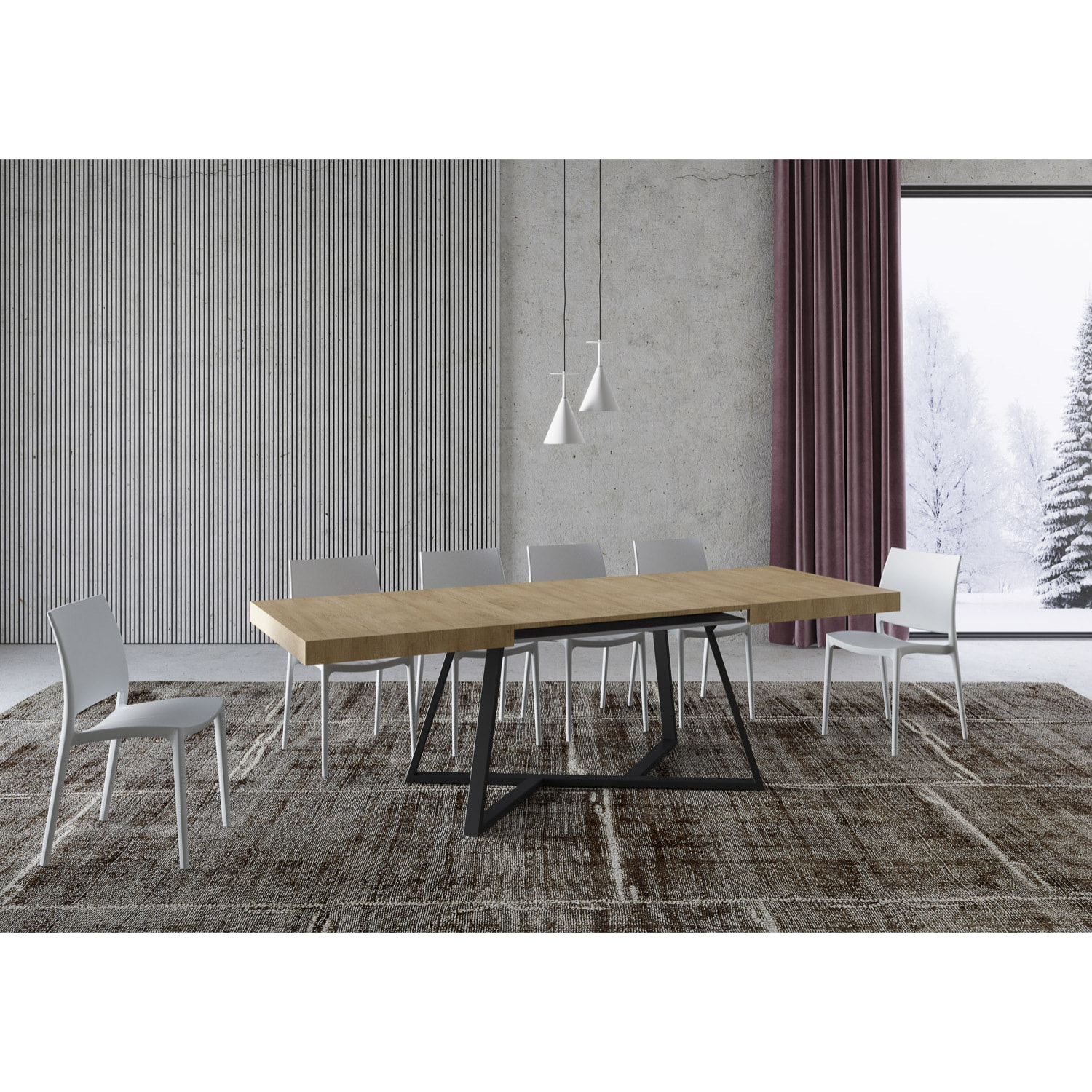 Mesa extensible 90x160/264 cm Booster roble natural patas antracita