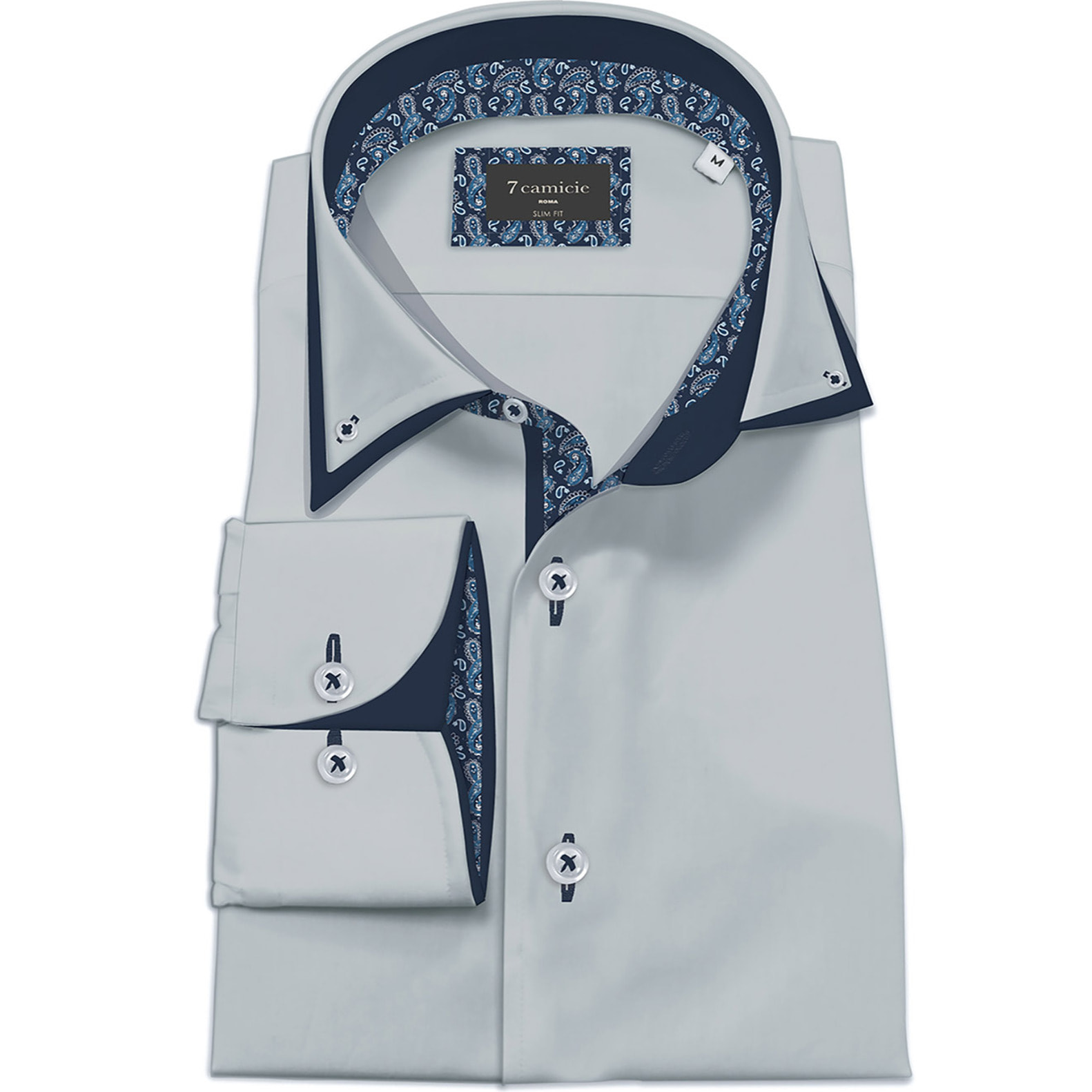 Camicia Uomo Botton Down Slim Satin Unito Grigio