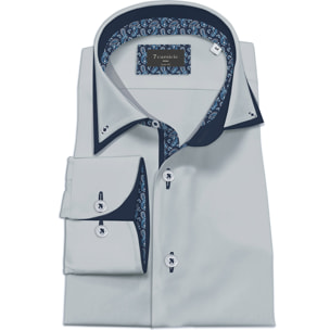 Camicia Uomo Botton Down Slim Satin Unito Grigio