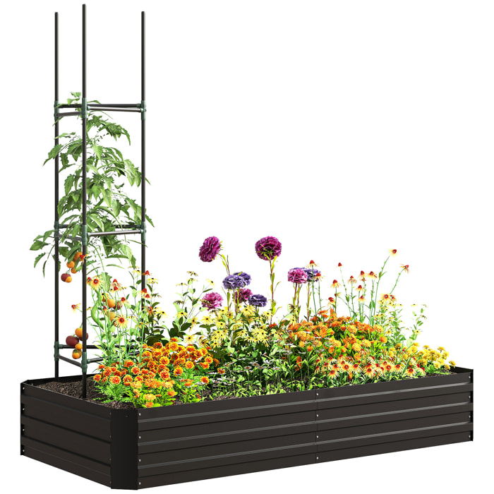 Carré potager de jardin avec tuteur modulable tôle d'acier ondulée noir