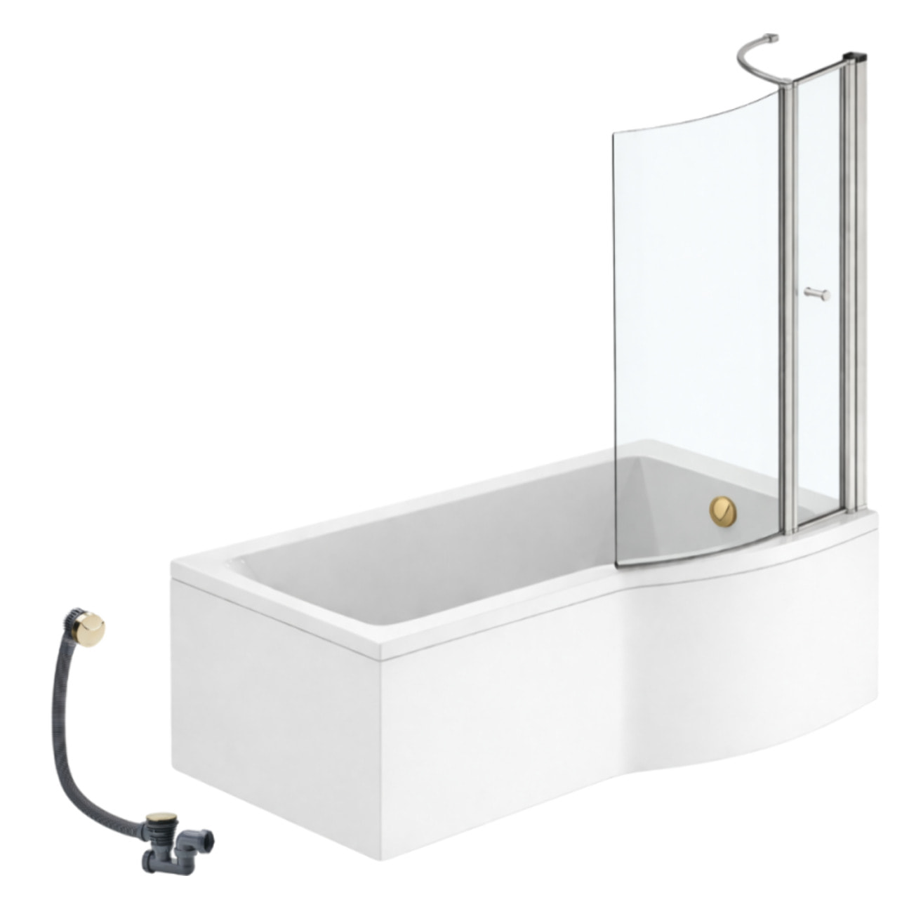 Pack baignoire bain douche 150 x 80 cm droite Connect Air + tablier + pare bain avec volet + vidage Doré