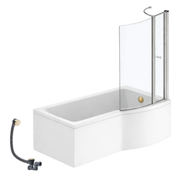 Pack baignoire bain douche 150 x 80 cm droite Connect Air + tablier + pare bain avec volet + vidage Doré