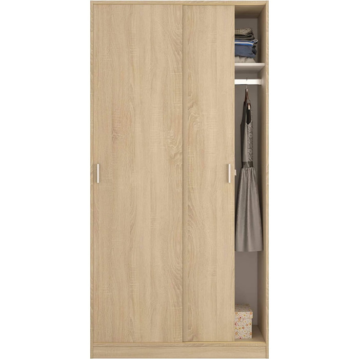 Armadio Guardaroba Vestiti 2 Ante Scorrevoli 1 Ripiano Con Barra Appendiabiti Salvaspazio Ideale Per Camera Da Letto 200 x 100 x 50 Cm Rovere Canadese