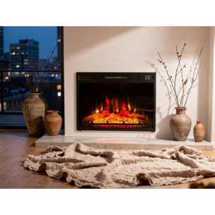 Chimenea eléctrica 2000W cristal templado negro con mando a distancia y llama ajustable CHE-620 PURLINE