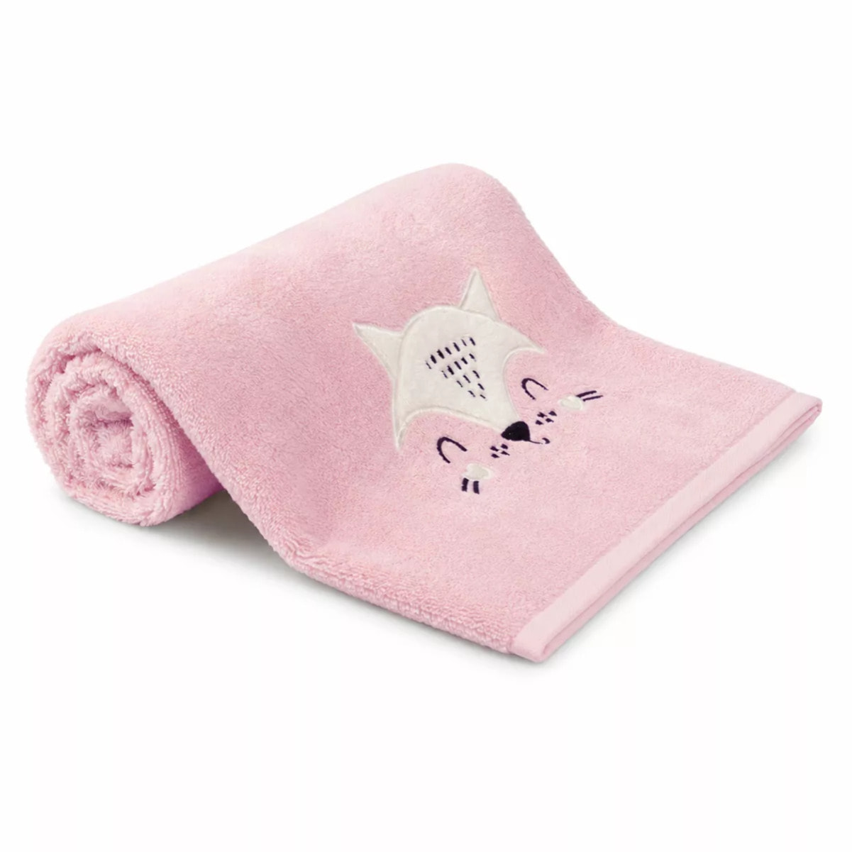 Drap de douche enfant pur coton 500 g/m² brodé rose Petite renarde rose