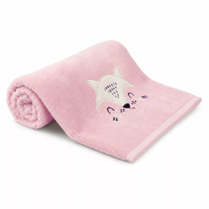 Drap de douche enfant pur coton 500 g/m² brodé rose Petite renarde rose