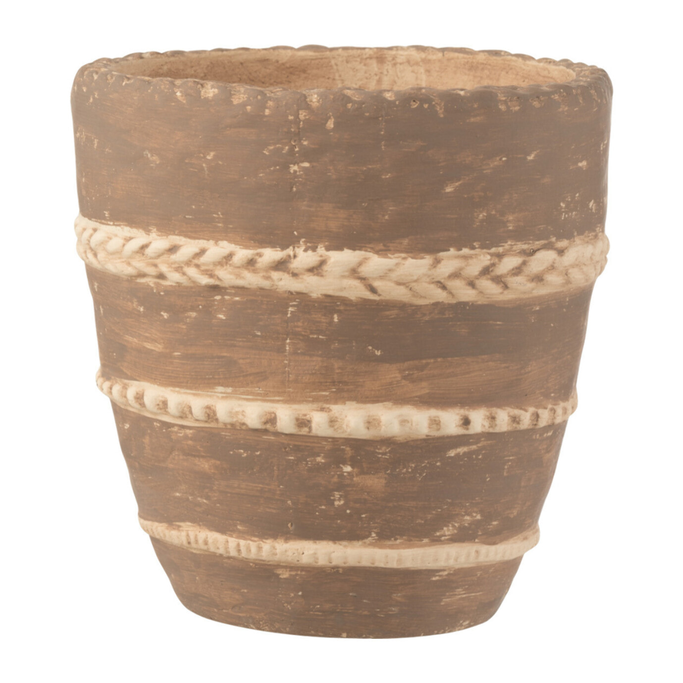 J-Line cache-pot Tresse - ciment  - marron - large - Ø 18 cm