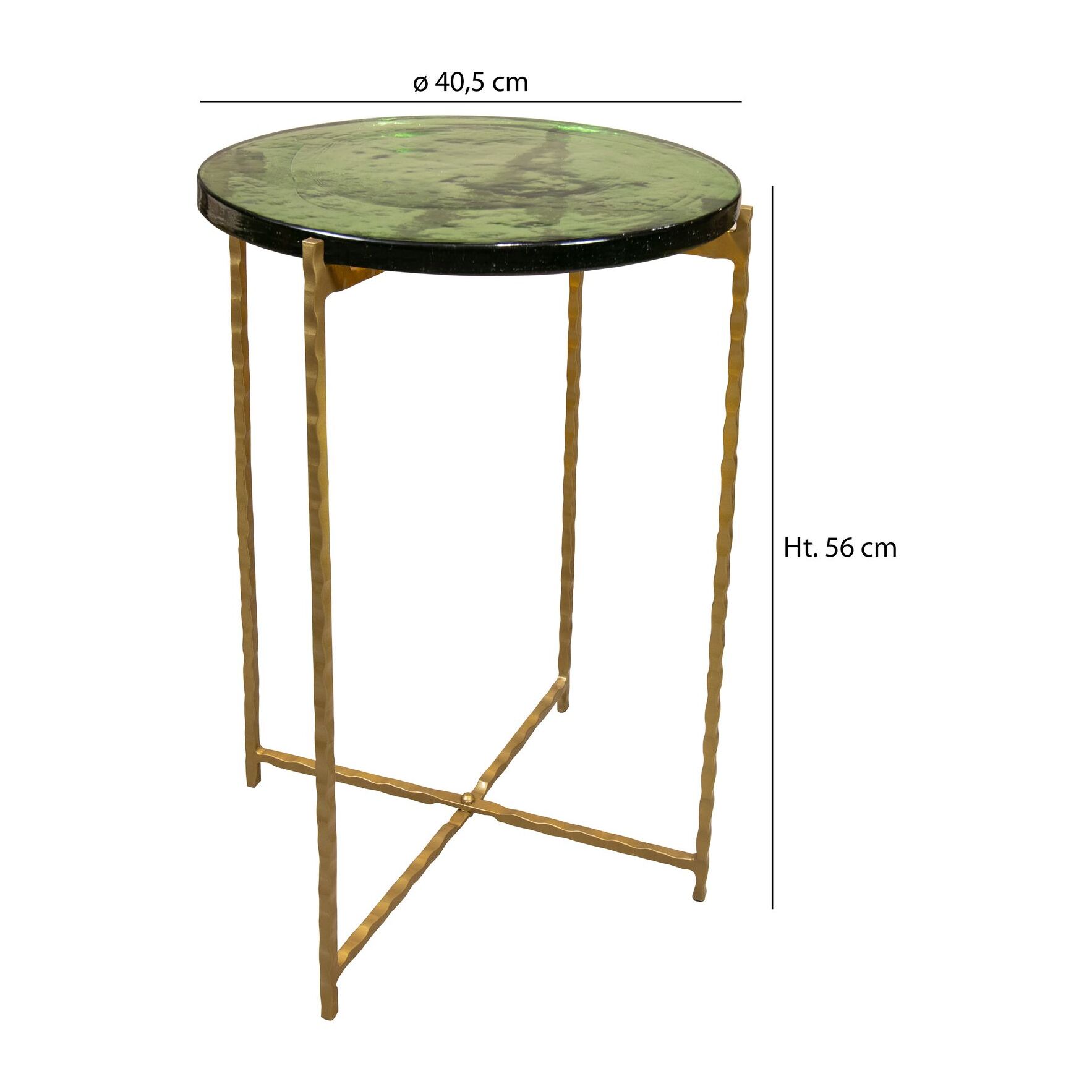 Table d'appoint avec plateau en verre vert et pieds en métal doré BELLI