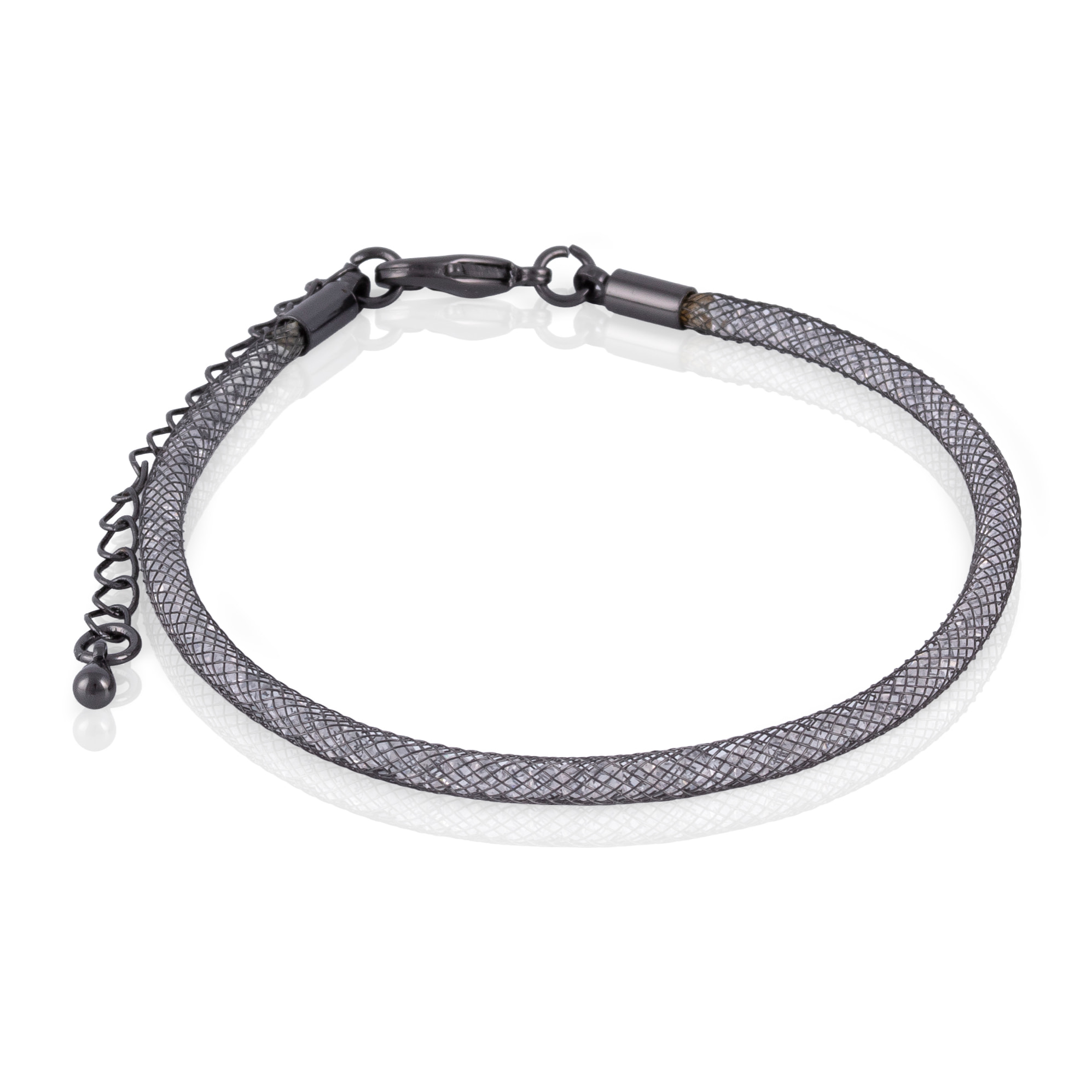 Pack de 4 pulseras de malla de cobre con relleno de cristal brillante y cierre de mosquetón de cobre.