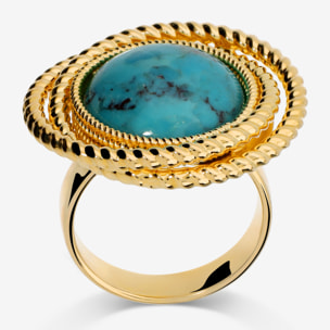 Anello Cocktail Lavorato con Pietra Naturale di Turchese a Cabochon