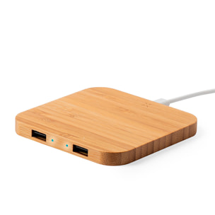 Caricabatterie wireless Nature Bamboo da 10 W con ricarica rapida. 2 uscite USB