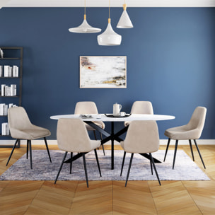 Chaises Olivia en velours taupe et pieds métal noirs - lot de 6