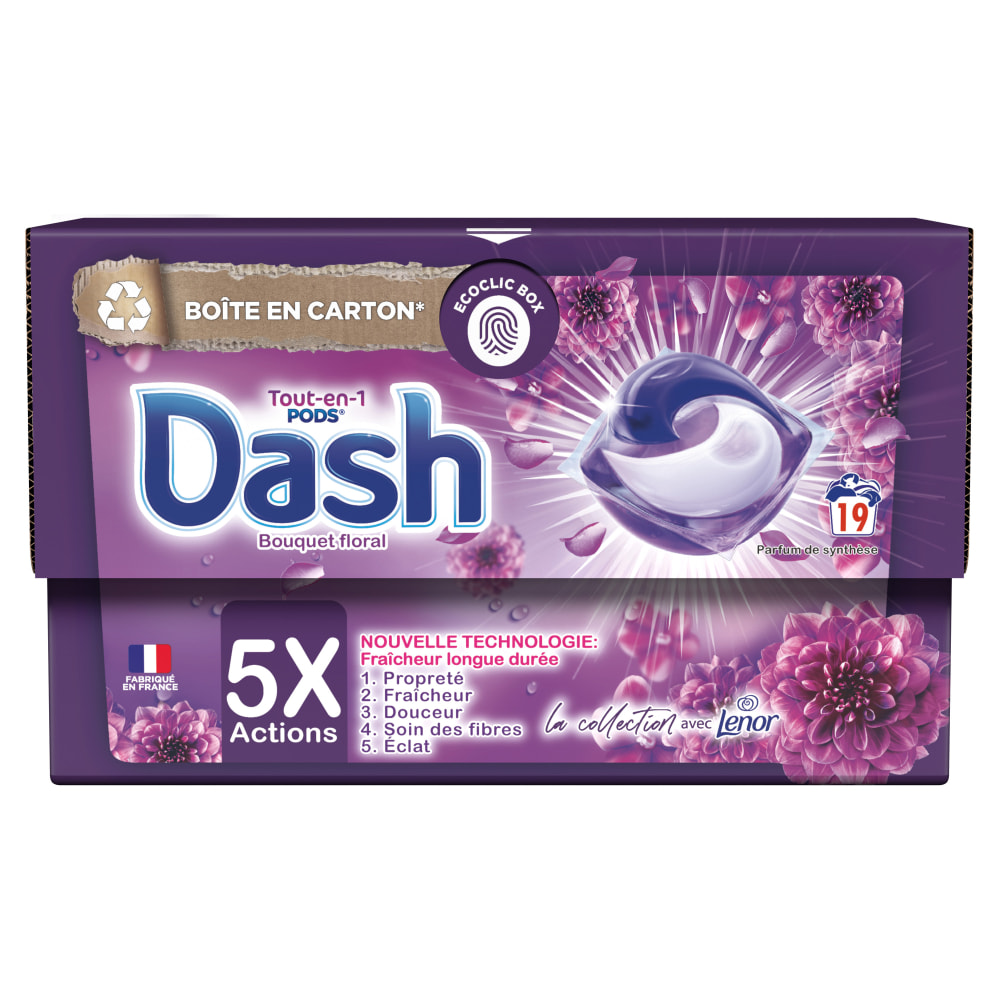 4x19 Pods Tout-en-1 Bouquet Floral, Lessive en Capsules Dash