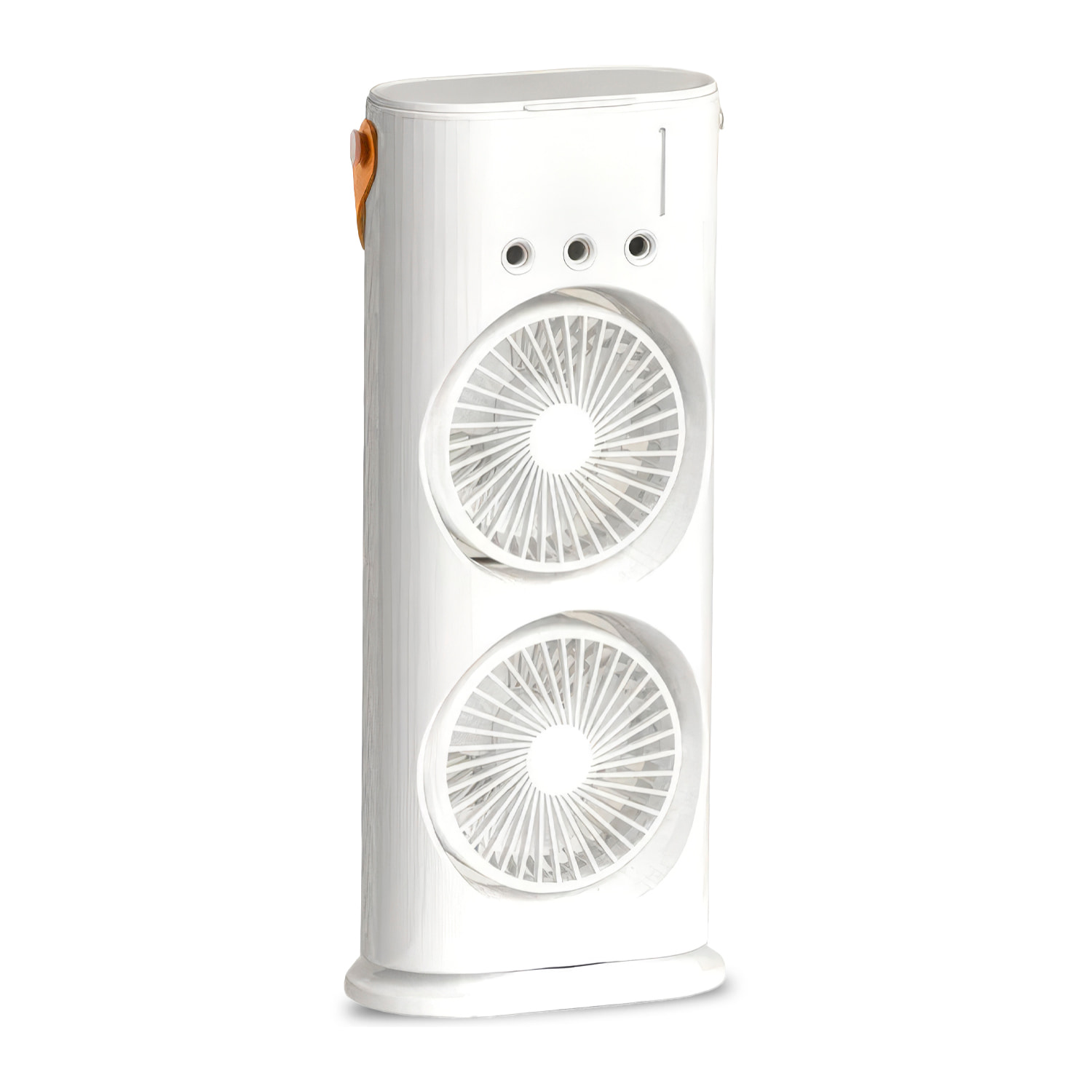 Ventilador de sobremesa F18. Con luz RGB de doble cabezal, función de nebulización, 3 velocidades, oscilación de 90° y batería recargable. Incluye control remoto.
