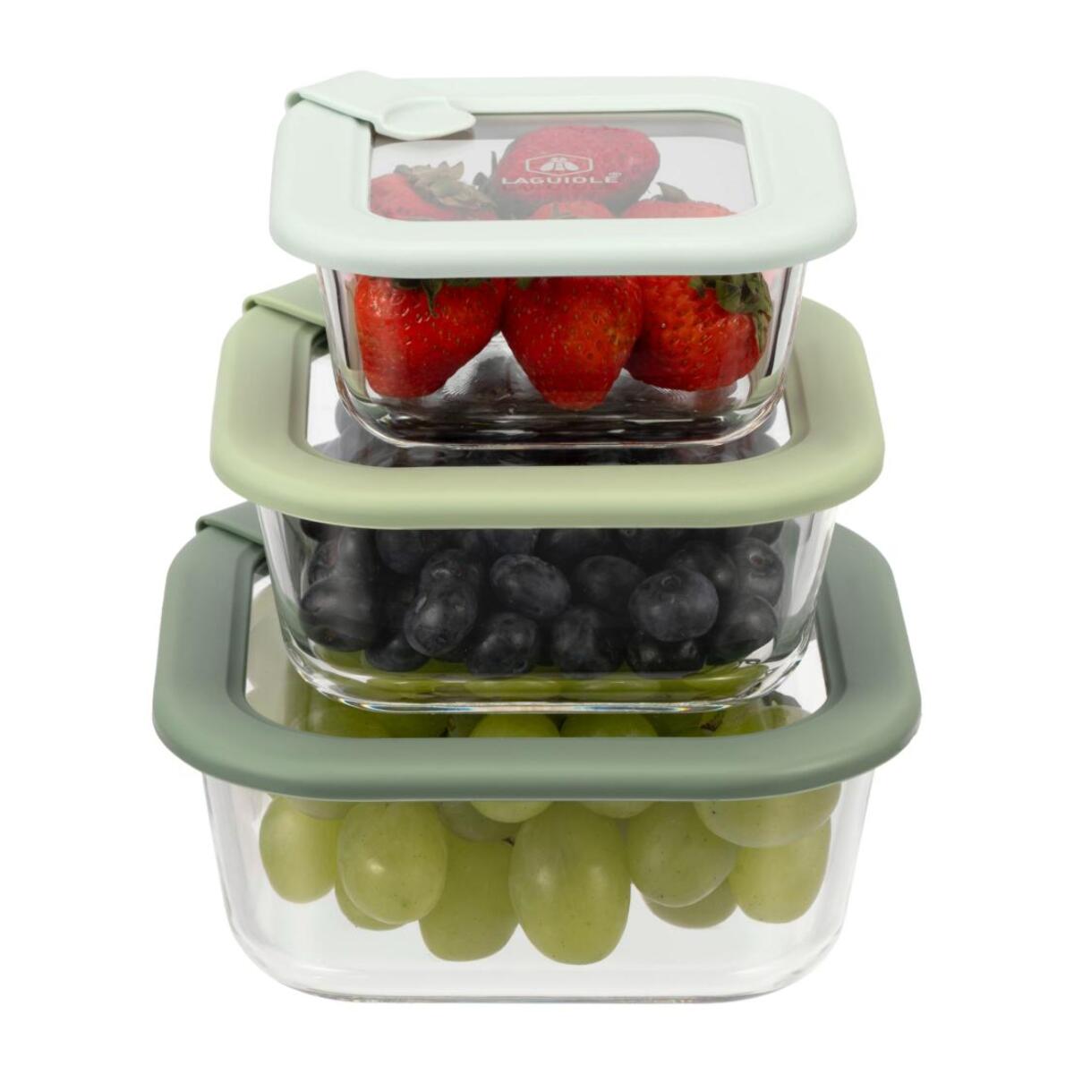 Lot de 3 boîtes en verre carrées avec couvercle 320 520 800ml